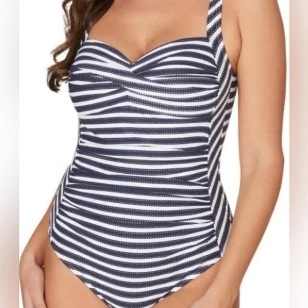 NipTuck Swim Ahoy Foil Joane Multi-Fit Striped One-Piece Swimsuit Size 6